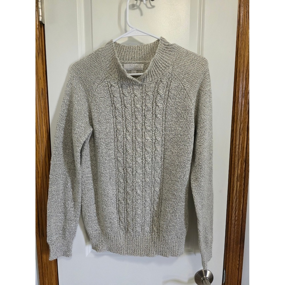 Carolyn Taylor Womens Light Gray Cream Cable Knit Mock Neck Sweater Size L